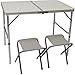AMANKA Table de Camping Pliable réglable en Hauteur 90x60x70cm INCL 2 Tabourets pliants Format Mallette Gris Clair