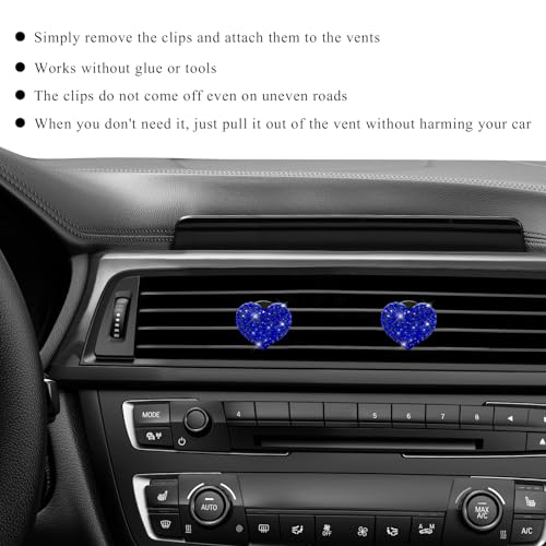 Image of Wevdn 2 PCS Bling Car Air Vent Clip, Crystal Heart Car Air Fresheners Diffuser Vent Clip, Rhinestone Air Conditioning Outlet Clip For Women Girls, Interior Decor Car Accessories (Heart, Blue)