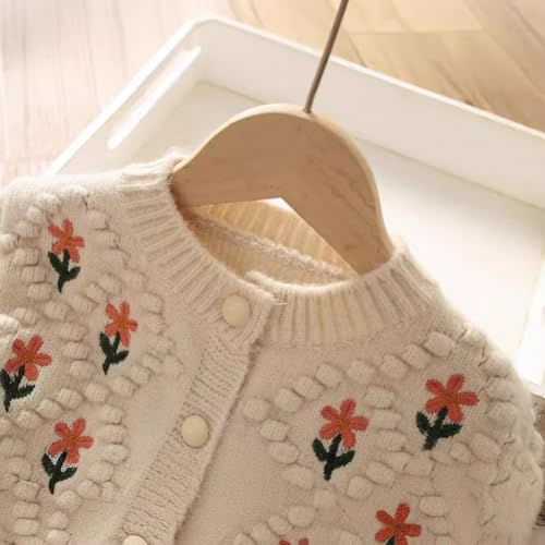 WISREMT Toddler Girls Cardigans Long Sleeve Button Down Sweaters Floral Embroidered Knit Sweater Top Knitwear Jacket 1-10T3