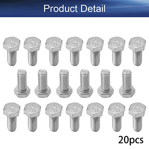 Image of Bettomshin 20Pcs M8 x 20mm Hex Bolts, 304 Stainless Steel 1.25mm Thread Pitch Fully Threaded Metric Hex Head Screw Bolts, Hexagon Screw Bolt, Hex Tap Bolts, Silver (Overall Size 25.45x13x13mm)