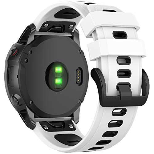 Fit for Garmin Fenix 6X Sapphire Watch Bands, 26mm Quick Fit Silicone Bands Replacement Straps Accessory Wrist Bands Fit for Garmin Fenix 5X Plus/ Fenix 6X Pro/ Fenix 3 for Women Men (White)