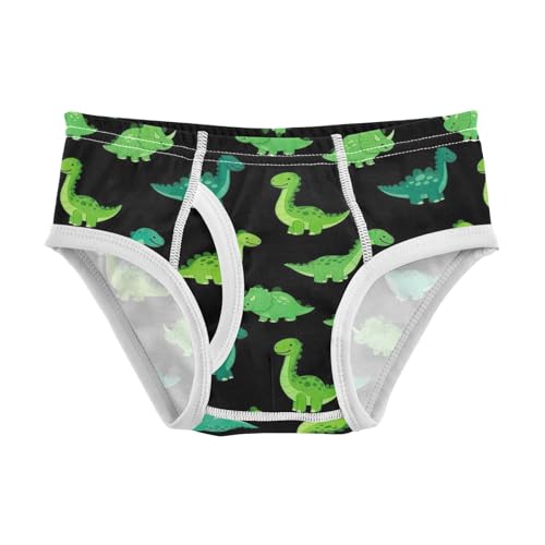 CHIFIGNO Boys' Cotton Briefs Printed Underwear Breathable Briefs Underwear for Kids Boys, Cute Green Dinosaurs Black