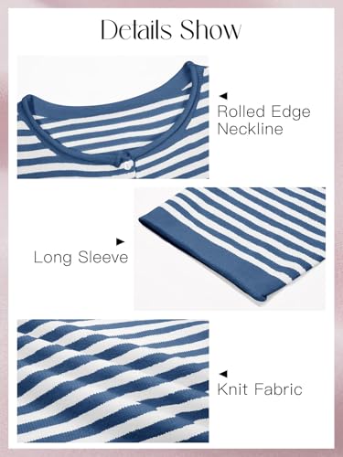 Image of Saodimallsu Womens Striped Cardigan Casual Long Sleeve Open Front Button Down Loose Knit Lightweight Fall Sweaters