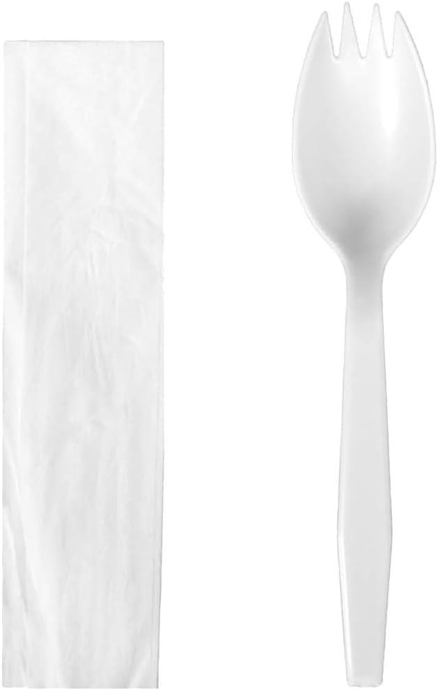 Daxwell Plastic Cutlery Kits, Medium Weight Polypropylene (PP), Spork, Napkin, White, B10002763 (Case of 1,000)