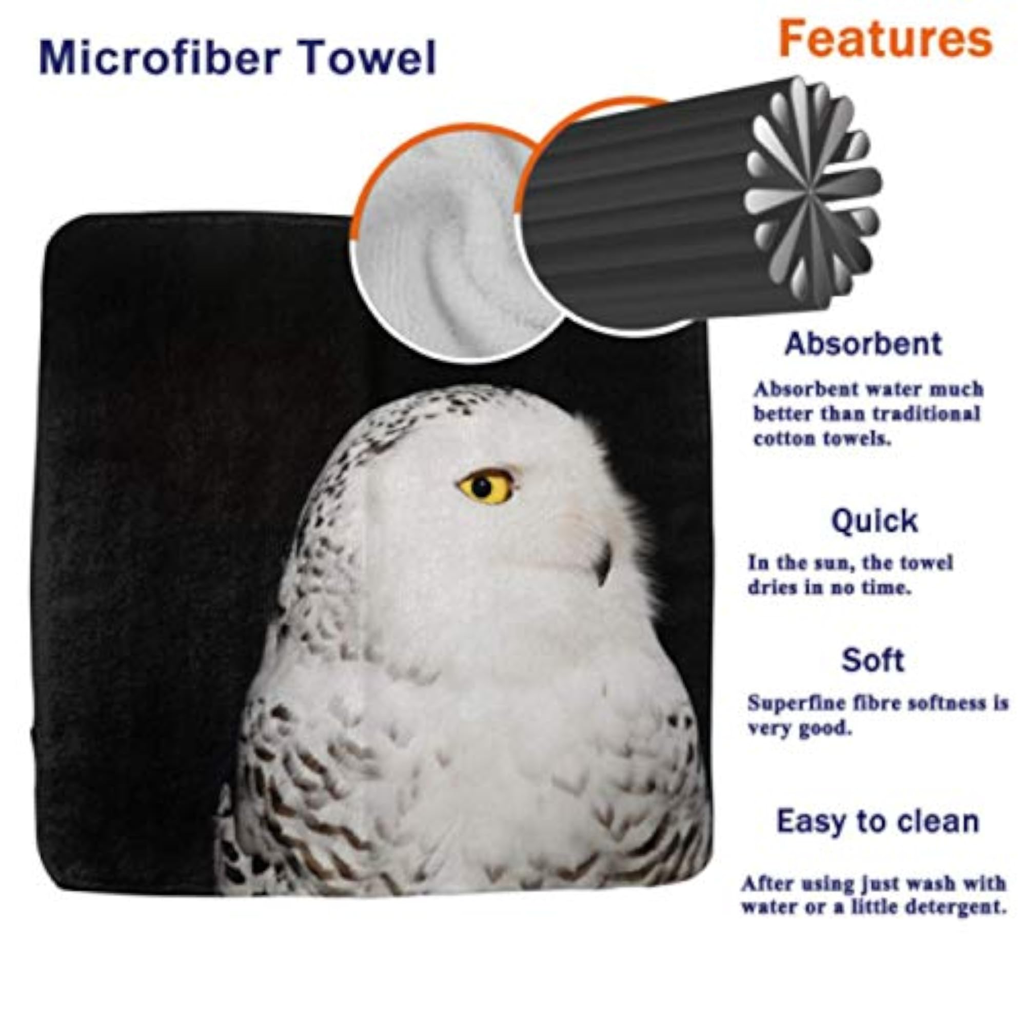 Rare White Owl Superfine Fiber Kitchen Washcloths Set