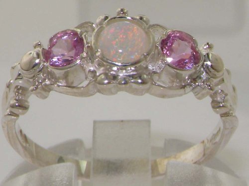 925 Sterling Silver Natural Opal And Pink Tourmaline Womens Trilogy Ring - Size 9.75 #TOP1