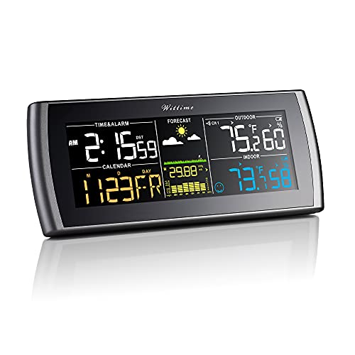 Wittime 2101 Weather Station Wireless Indoor Outdoor Thermometer, Weather Thermometer with 7.5" Large Adjustable HD Color Display, Accurate Temperature and Humidity Sensor, Barometer, Digital Calendar