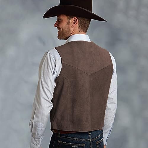 Mens V Neck Suit Vest Retro 5 Button Suede Leather Regular Fit Casual Waistcoat for Prom,Husband Gift,Daily Wear2