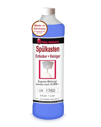 Optimal Products Toilettenspülkasten Entkalker 1 Liter I Spülkasten Reiniger löst Kalk & dichtet laufende Spülkästen wieder ab I Spülkasten Entkalker zur Werterhaltung von WC Spülkästen und Keramik