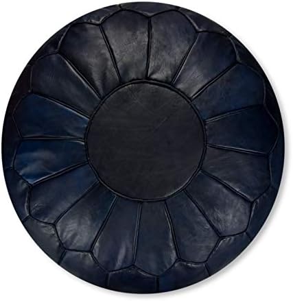 Poufs&Pillows Premium XL Leather Pouffe - Handmade - Delivered stuffed - Ottoman, footstool, floor cushion (Dark Blue)