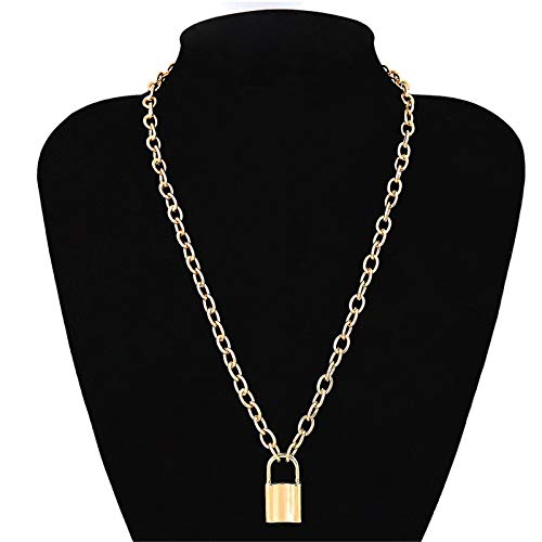 coadipress Lock Pendant Necklace Statement Gold Silver Plated Long Chain (Gold)4