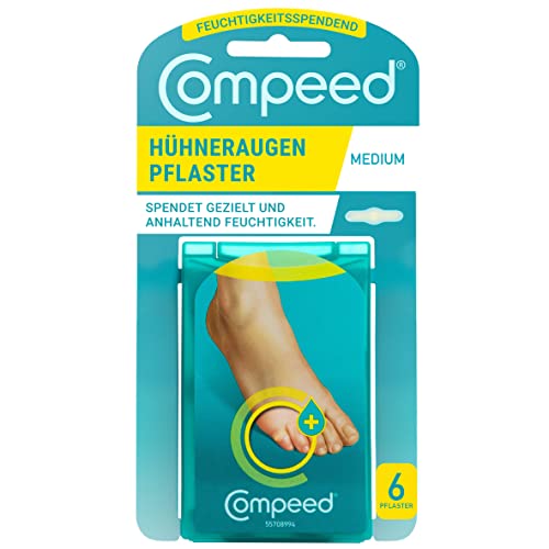 Compeed Hühneraugenpflaster Medium, feuchtigkeitsspendend - Hydrokolloid-Pflaster für die Zehen - schnellere Entfernung von Hühneraugen - 1,7 x 5,7 cm - 6 Stück
