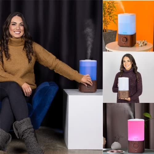 BlueHills Set of 2 Large Essential Oil Diffusers (4000 ML & 2300 ML) with LED Lights - Perfect for Home Décor and Gifting, Dark Wood Grain