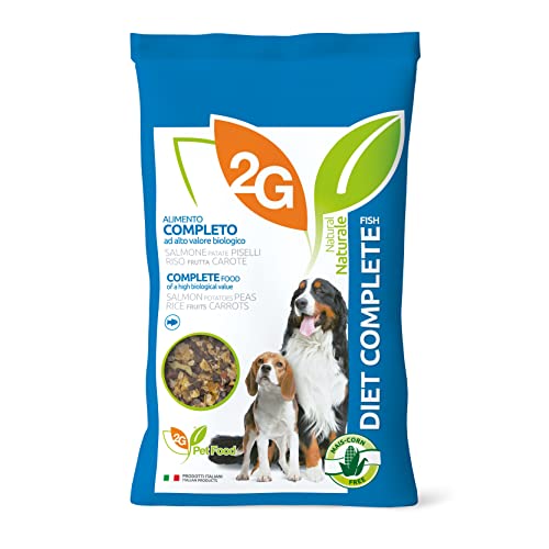 2G Pet Food Diet Complete Fish Alimento Completo Monoproteico per Cani Con crocchette di Salmone, cereali cotti a vapore e verdure Fonte di proteine e Omega 3 Formato 8kg Made in Italy