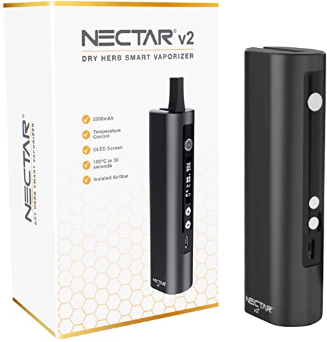 Nectar v2 Vaporisateur | Vaporisateur Herbe | Garantie de 2 Ans | 2600mAh Accu Avec Flux d'air Isolé, Contrôle Variable de Temp, Chambre de Chauffage en Céramique - 30 Secondes Temps de Préchauffage