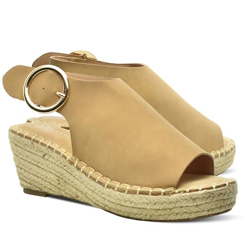 CLOUDAIR Selina Women's Espadrille Wedge Sandals - Comfortable and Stylish Platform Slip On Sandals with Buckle Closure, Comfy Wedge Heels for Women, Fashion Summer Sandals