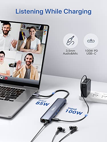 Image of dockteck USB-C Hub 9-in-1, 4K HDMI 60Hz, Gigabit Ethernet, 100W Power Delivery, Audio Jack, 2 USB-A Ports 5Gbps, SD TF Card Reader for MacBook iPad XPS Microsoft