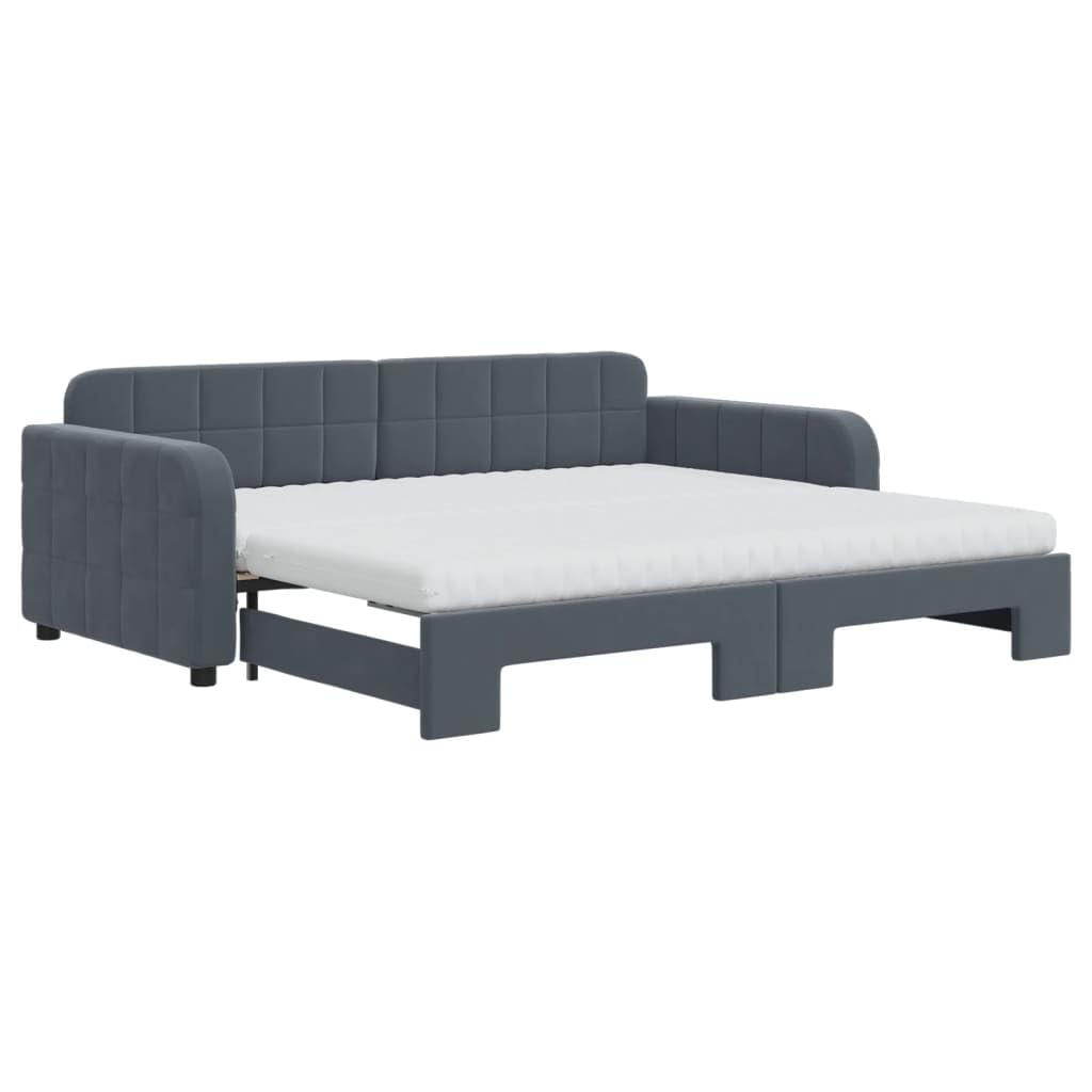 vidaXL Sofa rozsuwana z materacami, ciemnoszara, 90x190 cm, aksamit