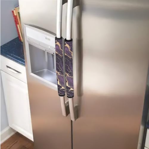 Image of 6 Pcs Refrigerator Microwave Door Handle Covers Electrical Appliances Handle Protector Keep Clean and Protected from Oil Stains, Fingerprints, Liquids, Dark Violet Gold Marble