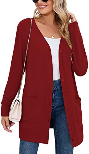 Heymoments Women's Long Sleeve Open Front Cardigan Casual Lightweight Swearter Ladies Loose Knit Outwear Coats with Pockets