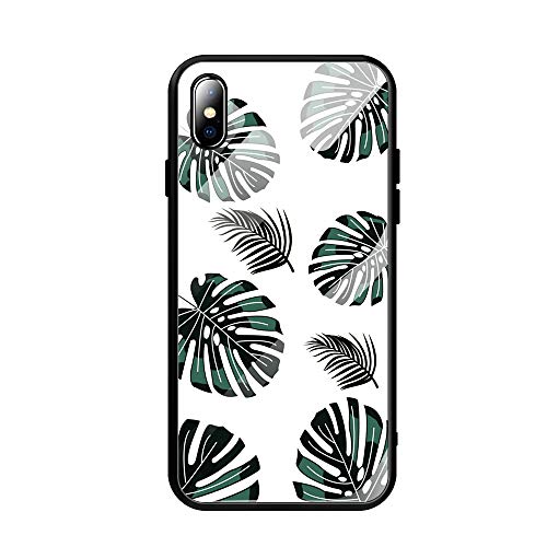 Fvntuey Compatible with iPhone X Accessories Hard PC [Tempered Glass Back] Shell Cool Pattern Design with Soft TPU Bumper Full Body Protection Case Fashion Slim Cover for iPhone X(Monstera)