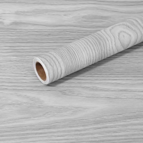 Image of WISDOM Grey Wood Grain Thick Wallpaper Peel and Stick, Waterproof Self-Adhesive Vinyl Contact Paper for Cabinets, Kitchen, Bathroom, Desk, Table & Furniture, Removable & Waterproof 12x48 in Grey Wood