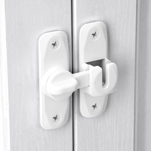 Image of INIRET 3 Packs Matte White 90 /180 Degree Barn Door Latches, Zinc Alloy Right Angle Gate Lock, Flip Door Latch Hardware, Security Sliding Door Lock for Cabinets, Bathroom, Barn Door