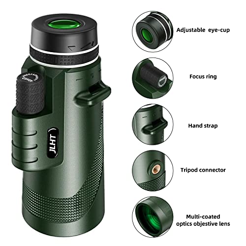 Jlht 40X60 Monocular Telescope High Power Monocular For Adults With Phone Adapter& Tripod& Hand Strap Low Night Vision Monocular Equipped With Bak4 Prism For Bird Watching Hunting Traveling Concert #TOP1