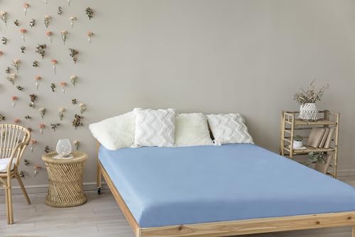 Foto von Livessa Spannbettlaken 90x200cm aus Baumwolle Single-Jersey Stoff 140 g/m², Spannbetttuch/Bettlaken, Oeko-TEX Zertifiziert (M24M05FF9), passt auch für 90x190 cm Matratzen