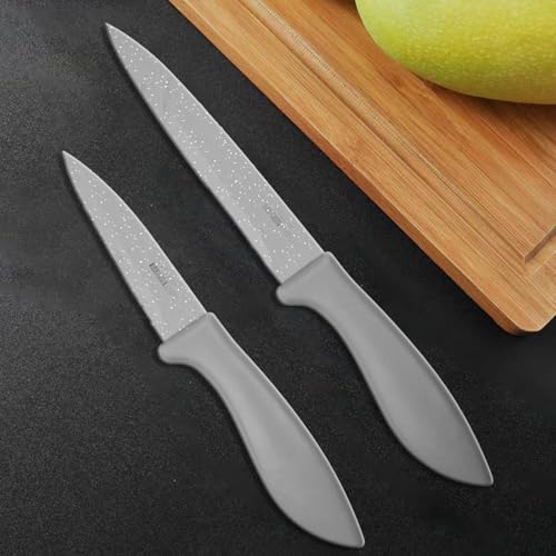 Image of SKYTONE Knife Set of 3 with Cover, Stainless Steel Knives for Kitchen| Sharp Edge Cutting Chef Knifes for Chopping Vegetables, Fruits, Multipurpose Knife, Kitchen Tools (Grey Pack of 2)