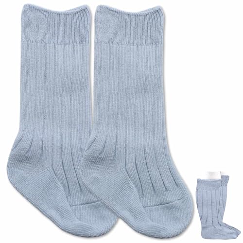 Calcetines Altos de Algodón para Bebé, Calcetas Largas, Medias Largas, Talla S, Longitud suela 10 cm, Altura 17 cm, Apto para 12 a 24 meses, Azul