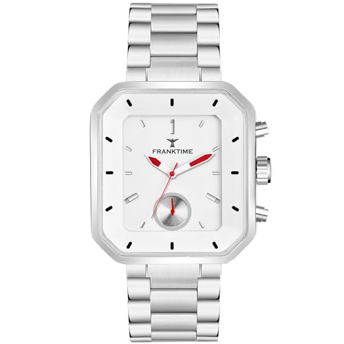 Franktime Super Mova Analog Day Date Functioning Chain Watch for Mens and Boys | White Dial Mens Watch | Adjustable Chain Strap | Silver Watch for Men (B0CM4SVGKX) Amazon Price History, Amazon Price Tracker