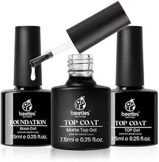 Beetles Base Top Coat Gel Polish 7.5ml No Wipe Top Coat Matte Gel Top Coat and Shine Top Gel Nail Polish Set Matte Shine Effect Long Lasting Soak Off Light Nail Lamp Required Diy Home for Women Girls