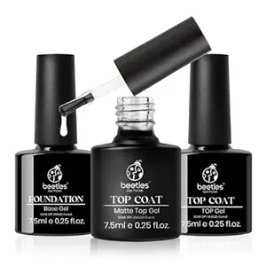 beetles Gel Polish Top and Base No Wipe Matte Coat 3Pcs Nail Set Shine Effect Long Lasting Soak Off Light Lamp Diy Home Mani for Women Girls