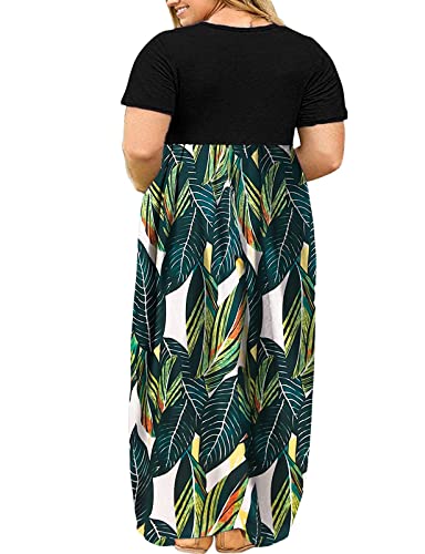 Image of Kancystore Women's Plus Size Maxi Dress with Pockets Summer Dresses XL-5X | Plus Size High Waisted Long Length Beach Dress, Empire Waist Round Neck Casual Dress, Solid Striped Floral Tie Dye Colors