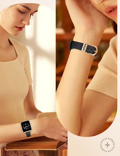 Image of JR.DM Slim Leather Bands Compatible with Apple Watch Band 38mm 40mm 41mm 42mm 44mm 45mm 46mm 49mm, Genuine Leather Band with Charms, Feminine Design for Iwatch Ultra SE Series 11 10 9 8 7 6 5 4 3 2 1