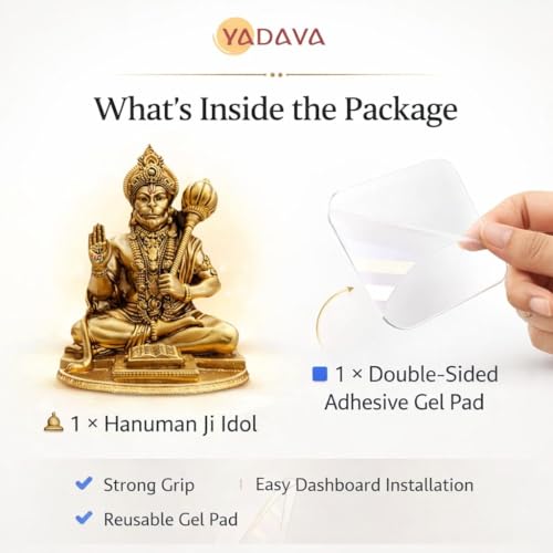 Image of Yadava Golden Hanuman Idol with Double Sided Adhesive Sticker for Car Dashboard - Resin Hanumanji Murti for Home Temple, Office & Spiritual Decor (with Double Sided Adhesive Sticker)