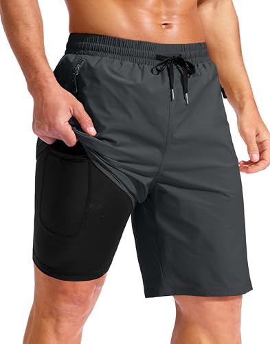 Image of G Gradual Mens Swim Trunks with Compression Liner 7 inch /9'' Quick Dry Board Shorts Swimsuit Bathing Suit for Men Zipper Pockets