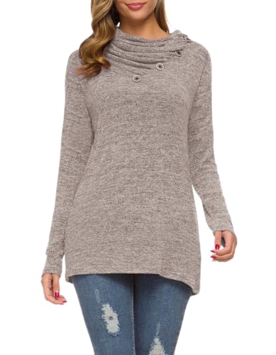 Image of WEACZZY Women's Long Sleeve Shirts Button Cowl Neck Casual Loose Tunic Tops Blouse Dressy Fashion 2026