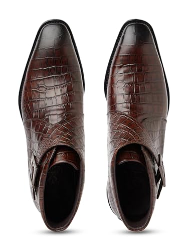 Image of Davidoff Croco Boot Brown | Premium Crocodile Textured Leather Formal Chelsea Boots for Men | Classic Slip On Ankle Boots with Durable Sole for Office Wedding