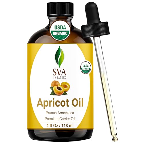Image of SVA Organic Apricot Seed Carrier Oil with Dropper, 4 Fl Oz (118 ml) | Apricot Seed Oil for Face Care, Facial Oil, Skin Care, Hair Care, Body Oil, Body Massage, Dilution & DIY Beauty Blends