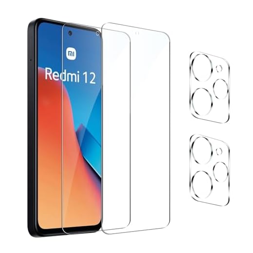GXAYZ [2+2 Pièces] Verre Trempé pour Xiaomi Redmi 12, 9H Film en Protection Écran, Anti-Rayures, HD,vitre protection écran en ultra résistant anti choc