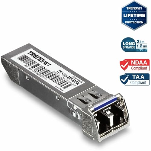 Image of TRENDnet SFP to RJ45 100Base-FX Multi-Mode LC Module, TE100-MGBFX, Compatible with Mini-GBIC, Supports 1310 nm, Up to 155 Mbps, Hot-Pluggable, Up to 2 Km (1.2 Miles), Lifetime Protection