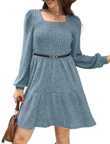 Image of Sampeel Womens Square Neck Long Sleeve Fall Dresses Casual Babydoll Sweater Dress
