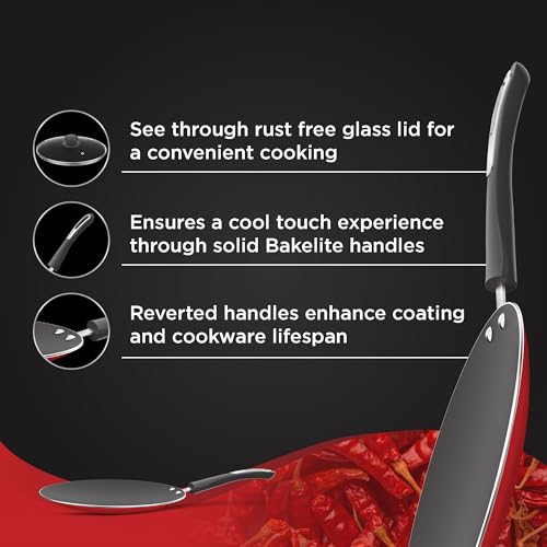 Image of Preethi Dura Collectiona Non Stick Concave Tawa, 28 cm, Gas & Induction Compatible, 5 Star Non Stick Effect, Chilly Red
