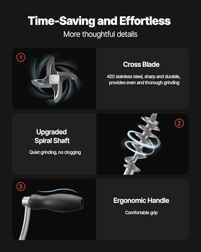 VEVOR Manual Meat Grinder, 304 Stainless Steel Hand Meat Grinder with Suction Cup + Steel Table Clamp, Meat Mincer Sausage Maker & 2 Cutting Plates, Sausage Tube, Grinding Head for Beef Pepper Cookie