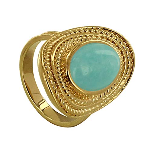 Bague en amazonite ovale et fil d'or torsadé, le cadeau idéal