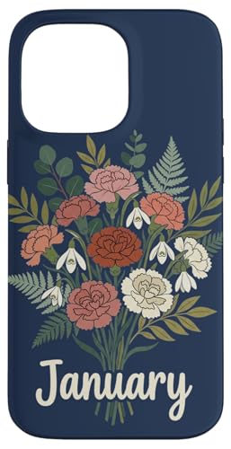 January Birth Flower Carnation Snowdrop Cute Floral Birthday �X�}�z�P�[�X iPhone 14 Pro Max �p