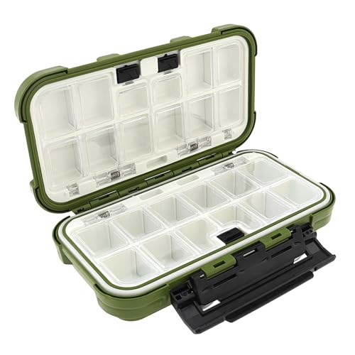 Organizador de caixa de equipamento de pesca à prova d'água, 24 compartimentos, caixas de isca de camada dupla, ganchos, estojo de armazenamento, acessórios de pesca, recipientes (verde)