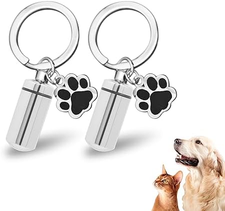 Pet Urns for Dogs Ashes Small Stainless Steel Pet Cats Dog Urn Keychain Cremation Memorial Keepsake Keychain Jewelry Paw Pendants Pet Loss Gifts for Pet Owner (2PCS)